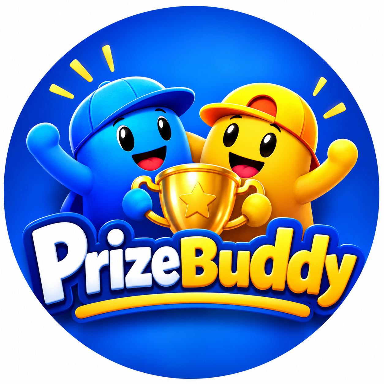 PrizeBuddy logo with two friendly mascots